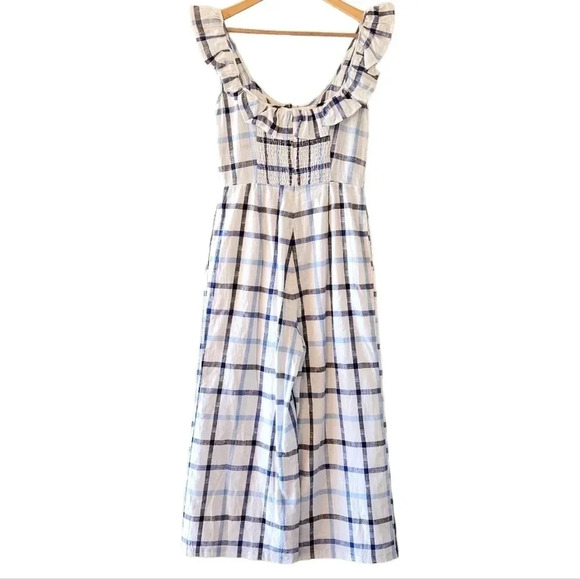 Red Carter Lola Plaid Gingham Linen Cotton Blend Jumpsuit Blue White Size Small. - Picture 13 of 16